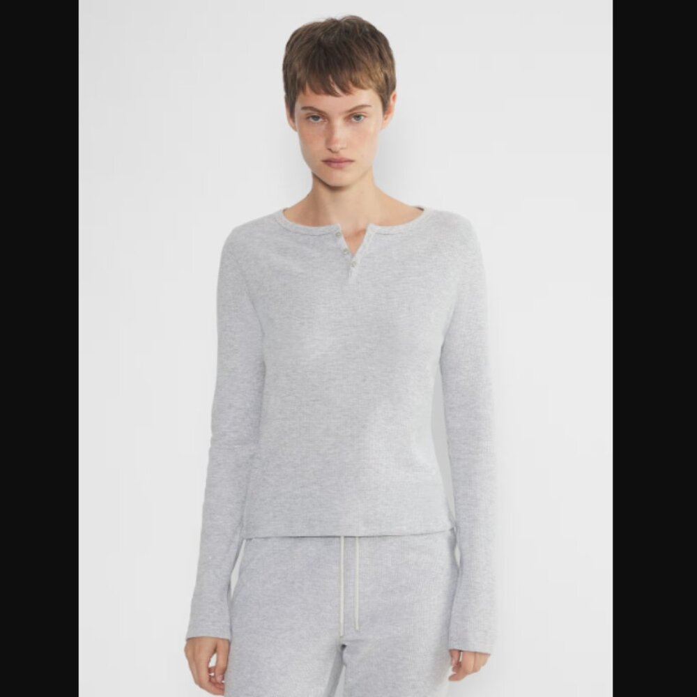 Aritzia Sunday Best Baby Waffle Rory Henley Long Sleeve Button Crewneck $35.00 - Picture 2 of 14